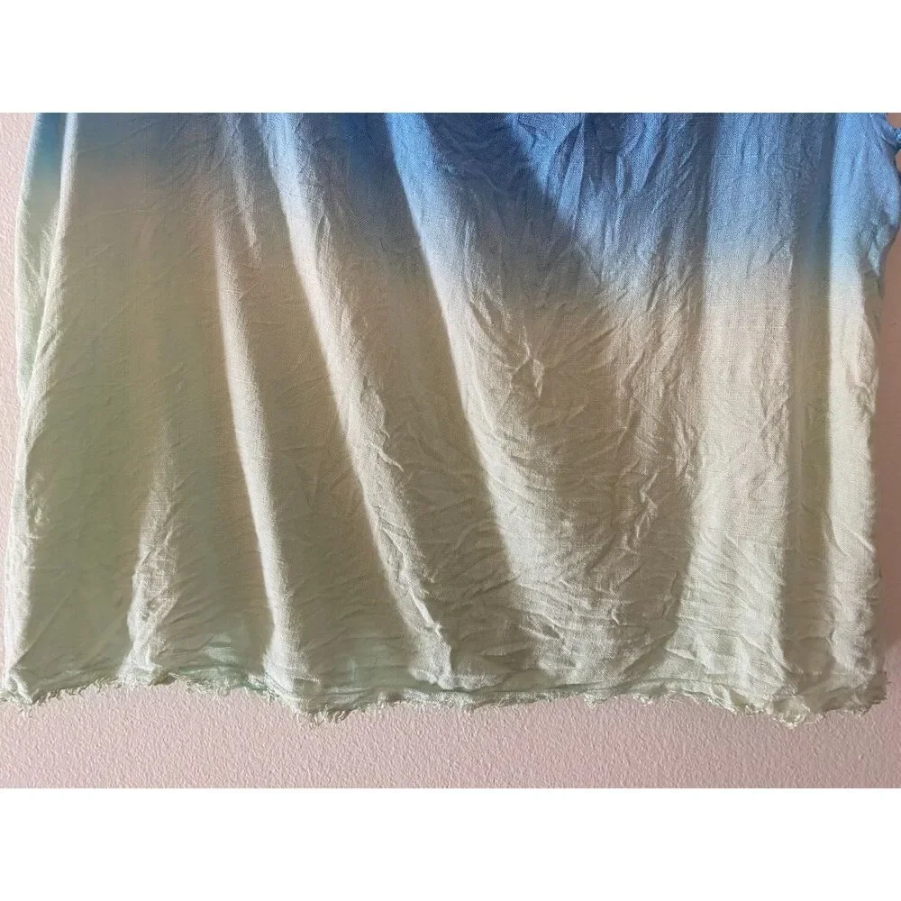 Splendid Fray Trim Blue Green Tie Die Sleeveless Shirt Top Juniors Sz 12